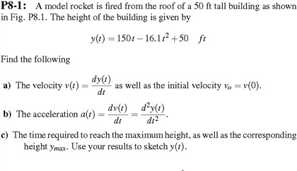 Solved A model rocket is fired from the roof of a 50 ft tall | Chegg.com