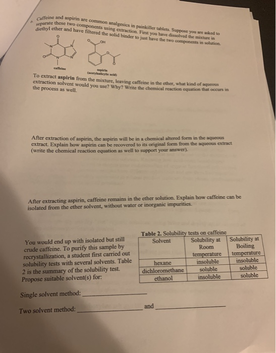 Solved Caffeine and aspirin are common analgesics in