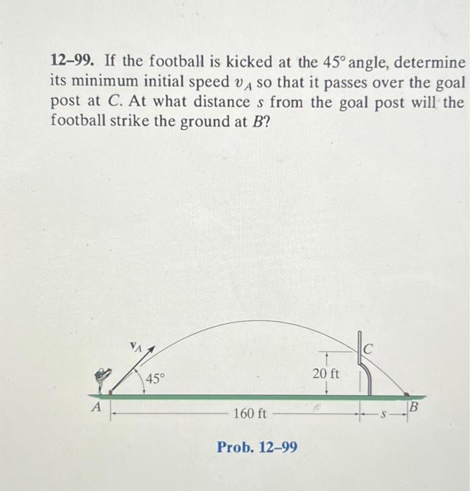 Solved 12-99. If the football is kicked at the 45∘ angle, | Chegg.com