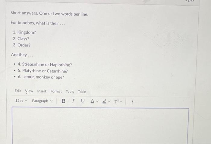 Short answers. One or two words per line. For | Chegg.com