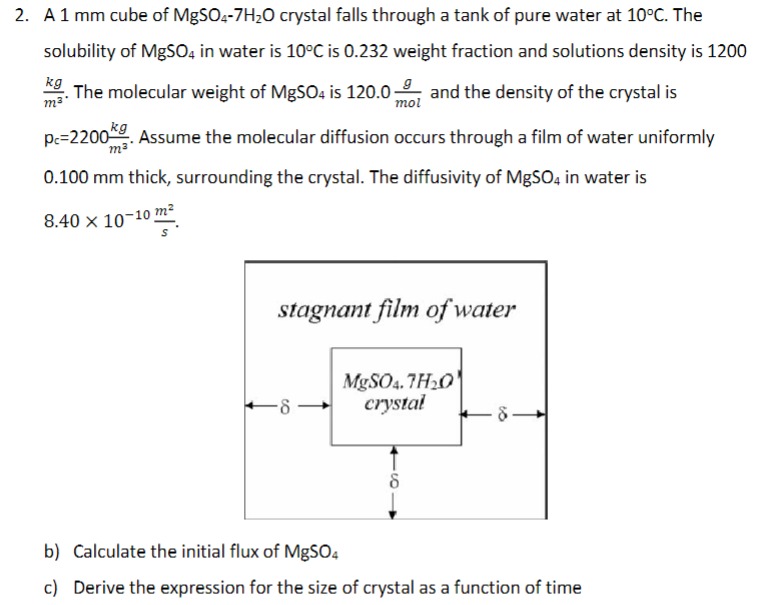 Solved A 1mm ﻿cube of MgSO4-7H2O ﻿crystal falls through a | Chegg.com