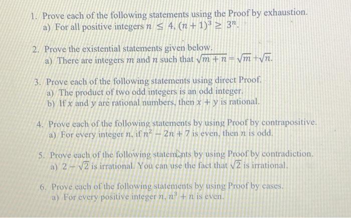 Solved 1. Prove Each Of The Following Statements Using The | Chegg.com