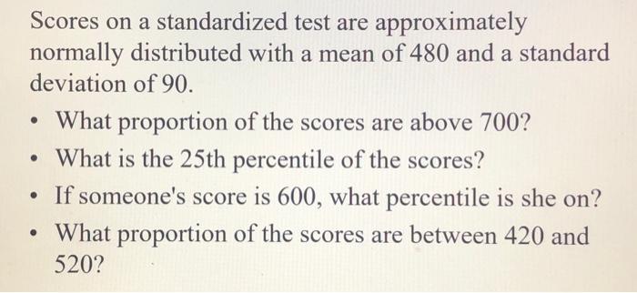 Solved Scores on a standardized test are approximately | Chegg.com