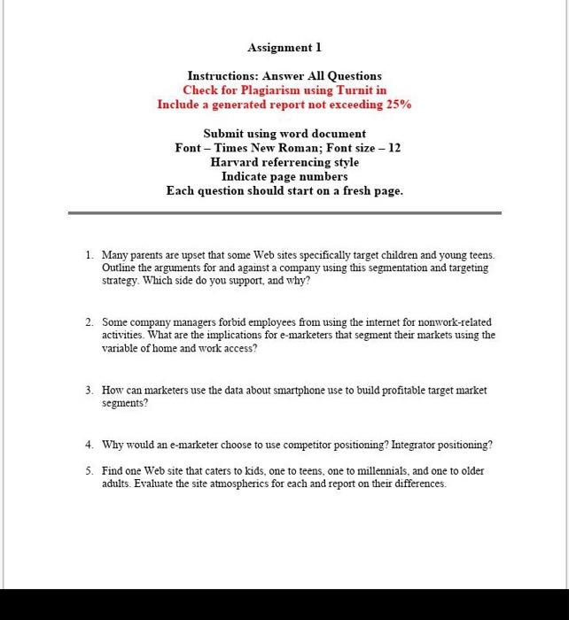 Solved Assignment 1 Instructions: Answer All Questions Check | Chegg.com