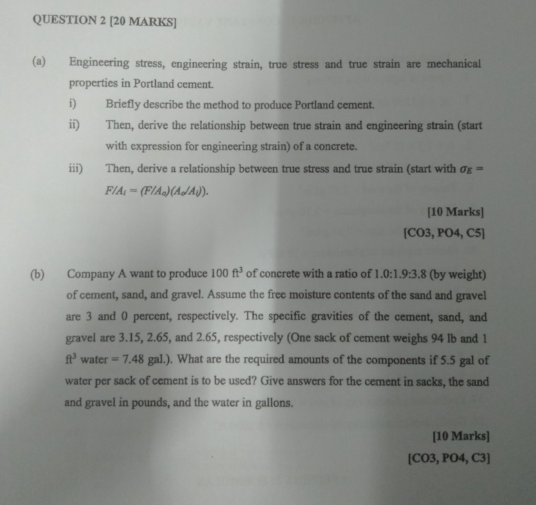 Solved QUESTION 2 [20 MARKS] (a) Engineering stress, | Chegg.com