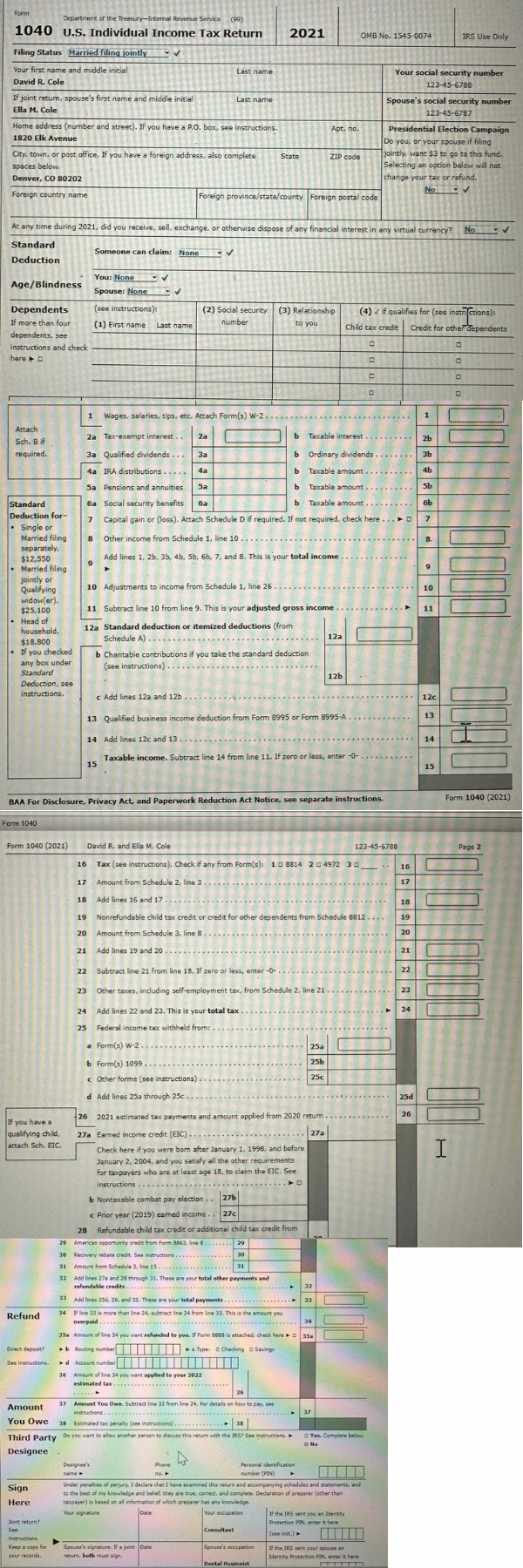 Solved Please COMPLETE THE FOLLOWING 1040 ﻿FORM Note: This | Chegg.com