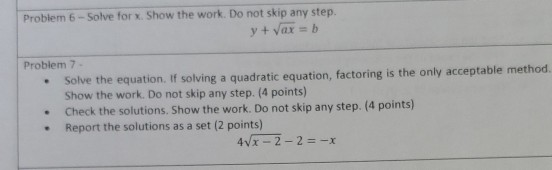Solved Problem 6-Solve for x Show the work. Do not skip any | Chegg.com