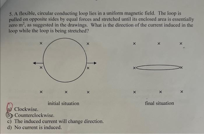 Solved A flexible, circular conducting loop lies in a | Chegg.com