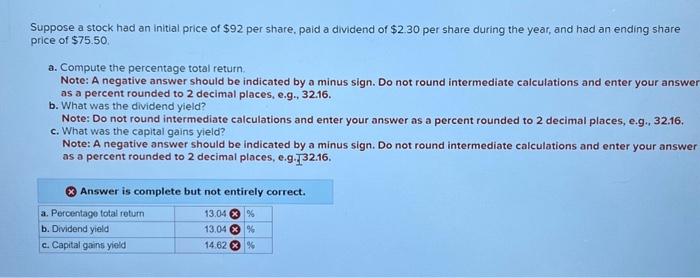 Solved Suppose A Stock Had An Initial Price Of $92 Per | Chegg.com