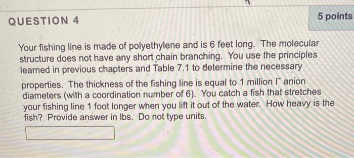 Your fishing line is made of polyethylene and is 6