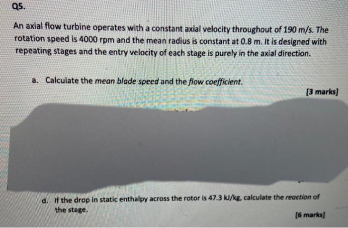 Solved Q5. An axial flow turbine operates with a constant | Chegg.com