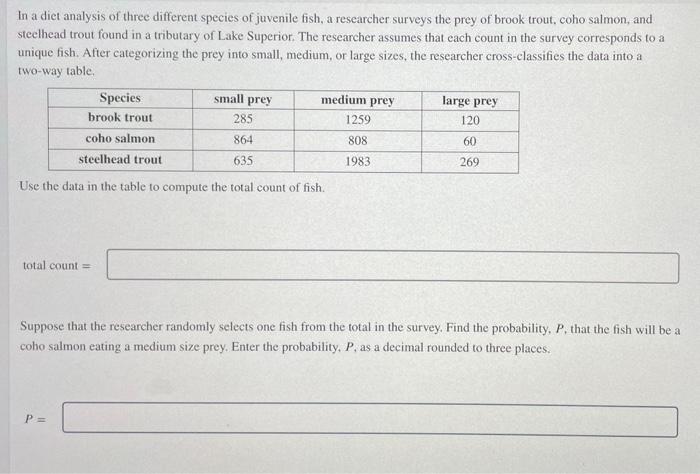 Solved In a diet analysis of three different species of | Chegg.com