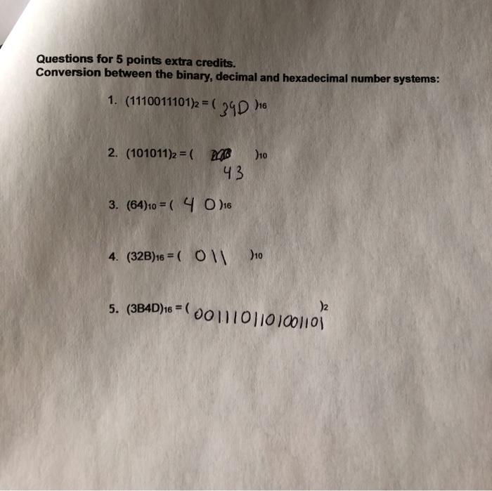 Solved Questions for 5 points extra credits. Conversion | Chegg.com