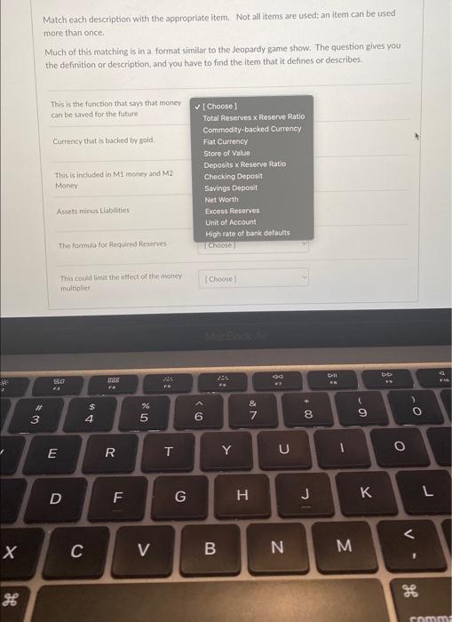Solved Match each description with the appropriate item. Not | Chegg.com