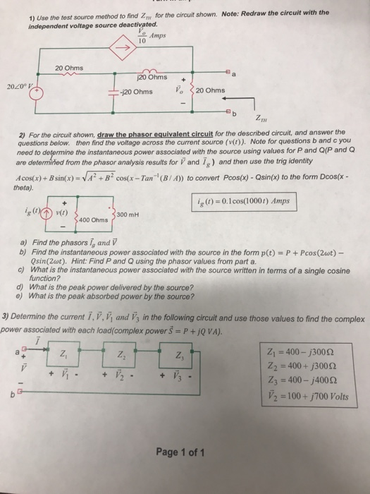 Solved 1 use the test source method to find zy for the chegg