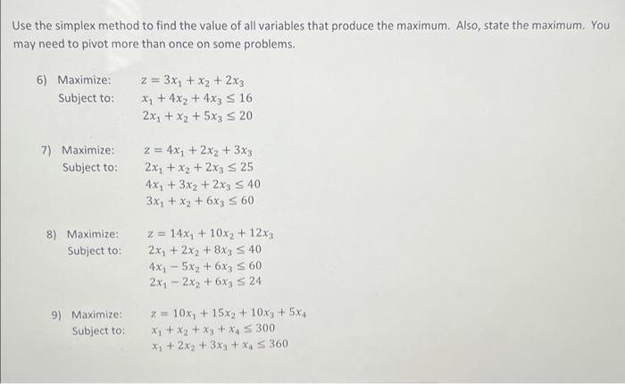 Solved Use the simplex method to find the value of all | Chegg.com