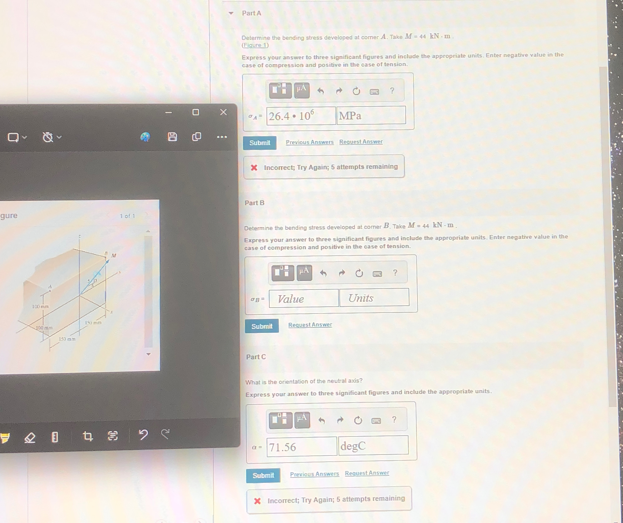 Solved Part ADetermine the bending stress developed at | Chegg.com
