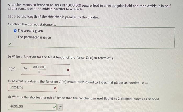 Solved A rancher wants to fence in an area of 1,000,000 | Chegg.com
