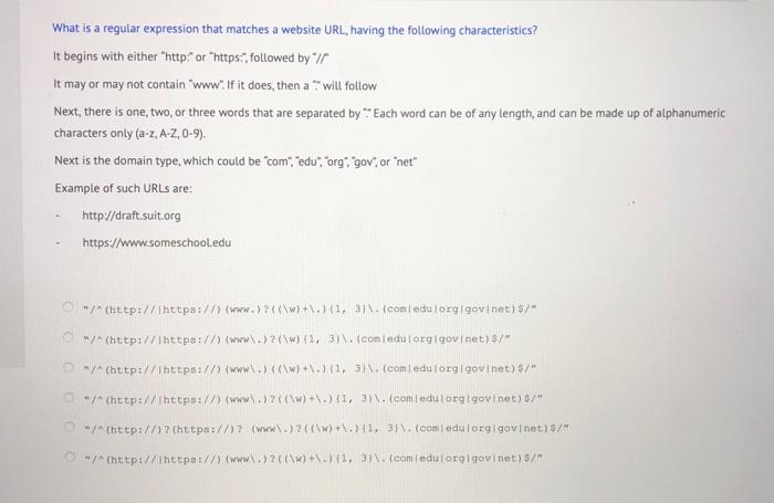 Solved What is a regular expression that matches a website | Chegg.com