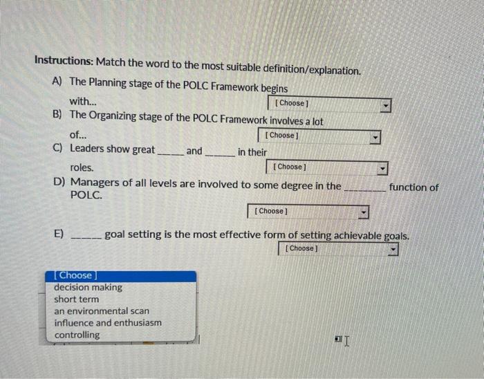 Solved Instructions: Match the word to the most suitable | Chegg.com