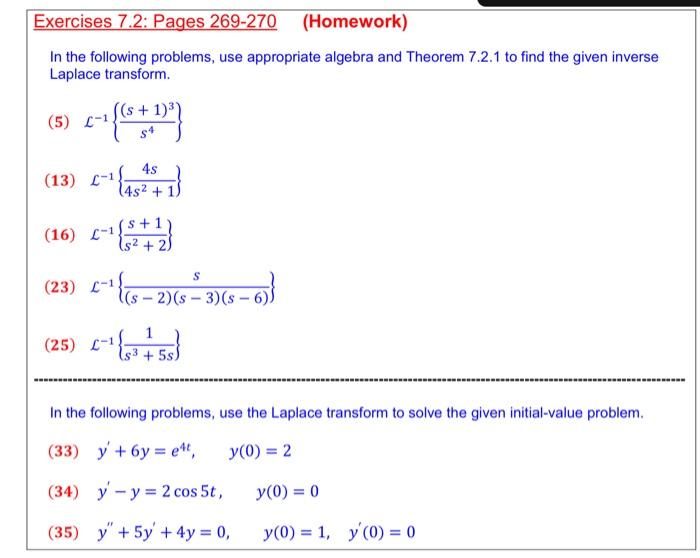 Solved Exercises 7.3: Pages 278-279 (Homework) In The | Chegg.com