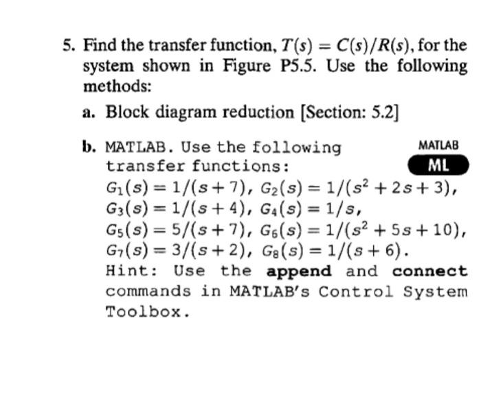 5. Find the transfer function, T(s)=C(s)/R(s), for | Chegg.com