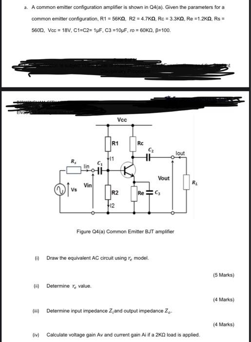 Solved a. A common emitter configuration amplifier is shown | Chegg.com