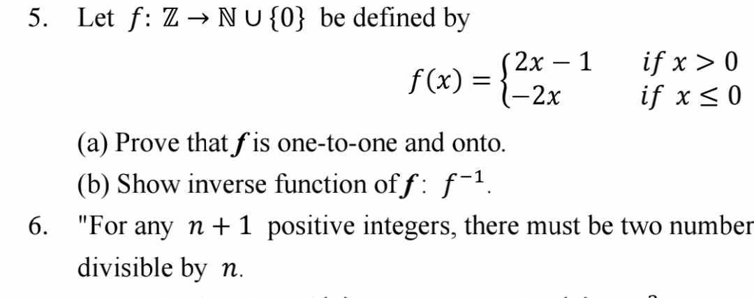 Solved Let f:Z→N∪{0} be defined by f(x)={2x−1−2x if x>0 if | Chegg.com