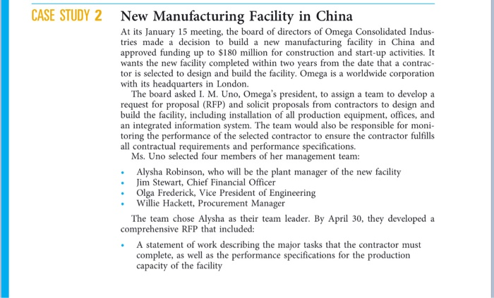 Solved CASE STUDY 2 New Manufacturing Facility in China At | Chegg.com