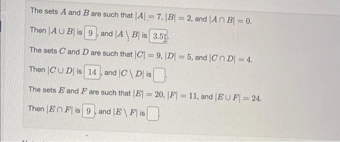 Solved The Sets A And B Are Such That ∣A∣=7,∣B∣=10 The | Chegg.com