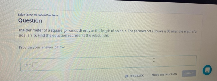 Solved Solve Direct Variation Problems Question The | Chegg.com