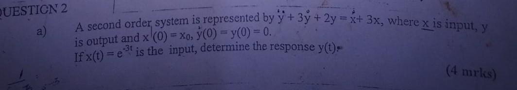 Solved a) A second order system is represented by | Chegg.com