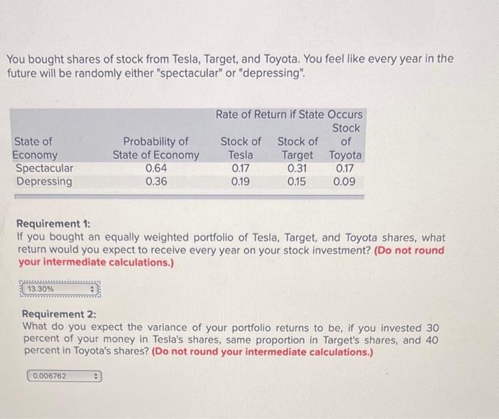 Solved You Bought Shares Of Stock From Tesla, Target, And | Chegg.com