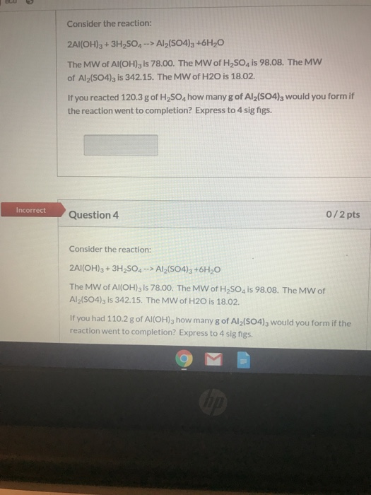 Consider The Reaction 2al Oh 3 3h2so4 Chegg 