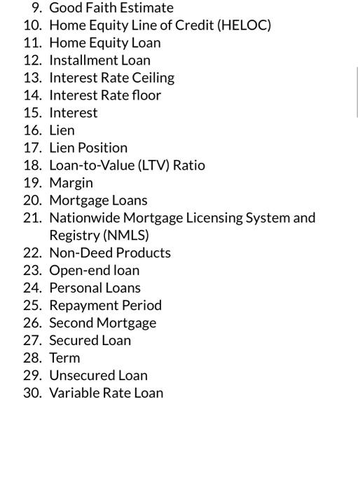 Solved 10. Home Equity Line of Credit (HELOC) 11. Home | Chegg.com