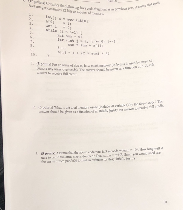 Solved RUID 15 points) Consider the following Java code | Chegg.com