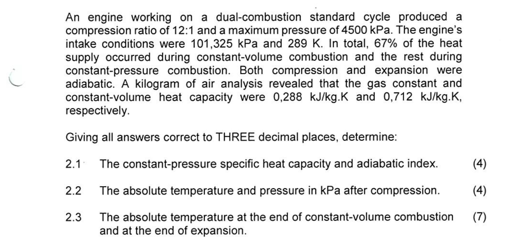 Solved An engine working on a dual-combustion standard cycle | Chegg.com