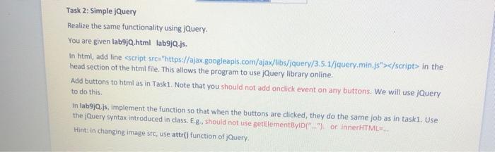 Solved Task 2: Simple jQuery Realize the same functionality | Chegg.com