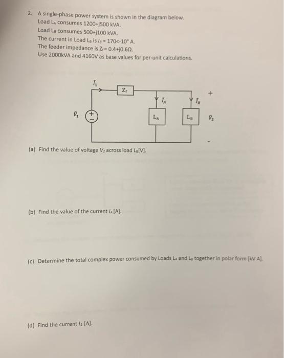 Solved 2. A single-phase power system is shown in the | Chegg.com