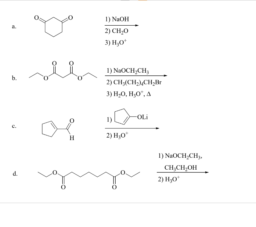 Solved a.→?2CH2OH3O+b.→?2CH3(CH2)4CH2BrH2O,H3O+,Δc.2) H3O+d. | Chegg.com