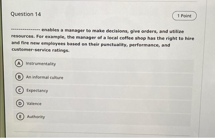 Solved Question 14 1 Point enables a manager to make | Chegg.com