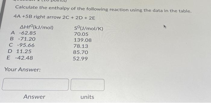 Solved Calculate The Enthalpy Of The Following Reaction | Chegg.com