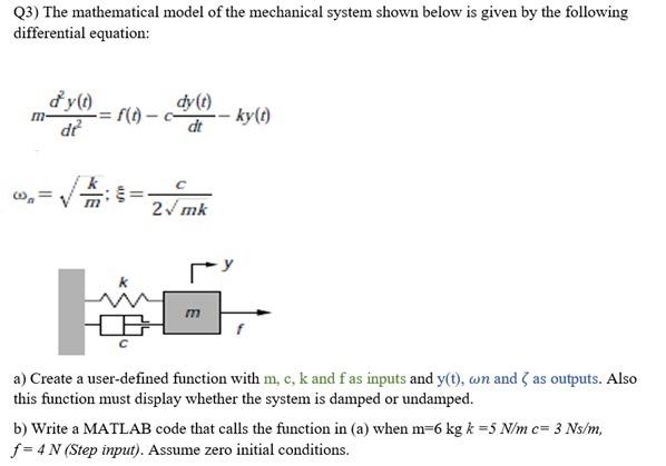 Solved Q3) The mathematical model of the mechanical system | Chegg.com