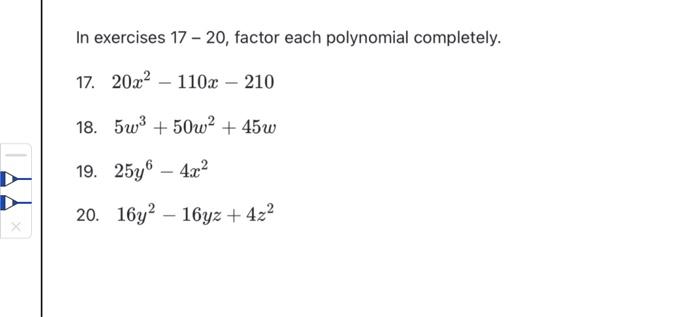 Solved In exercises 17−20, factor each polynomial | Chegg.com