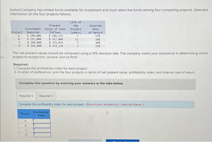 Solved Required: 1. Compute The Profitability Index For | Chegg.com