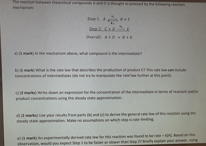Solved The reaction between theoretical compounds A and D is | Chegg.com