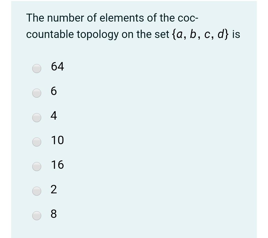 Solved The number of elements of the coc- countable topology | Chegg.com