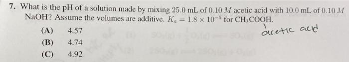 Solved 7. What is the pH of a solution made by mixing 25.0 | Chegg.com