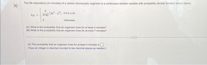 Solved The life expectancy (in minutes) of a certain | Chegg.com