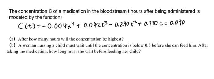 Solved The concentration C of a medication in the | Chegg.com